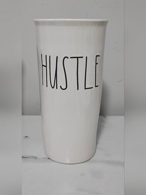 Rae Dunn "HUSTLE” 12oz Ceramic Tumbler w/ Lid- EUC